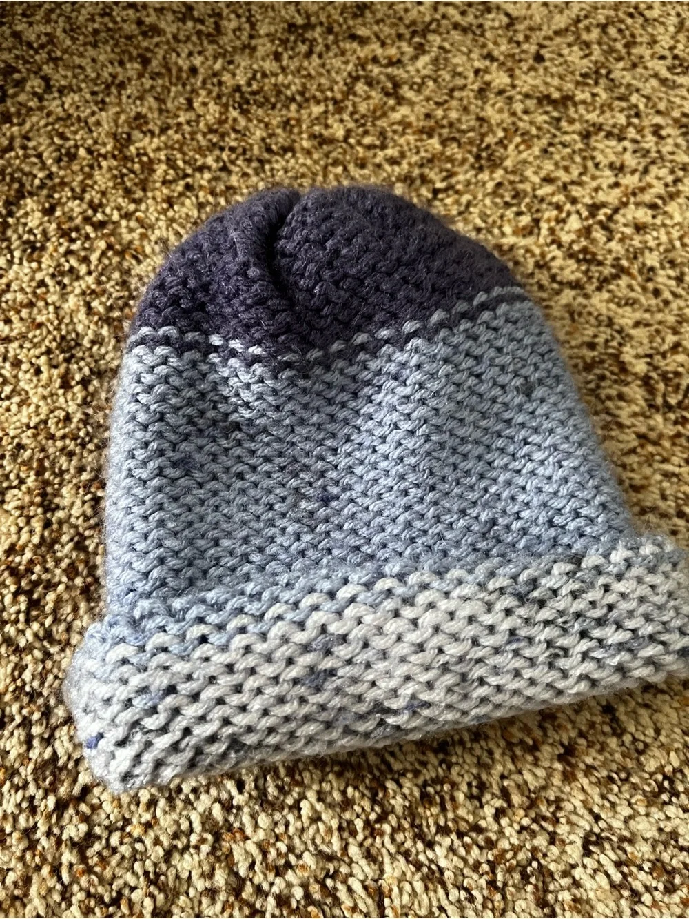 Infant hand Knit Beanie Hat - Blue Gray Color